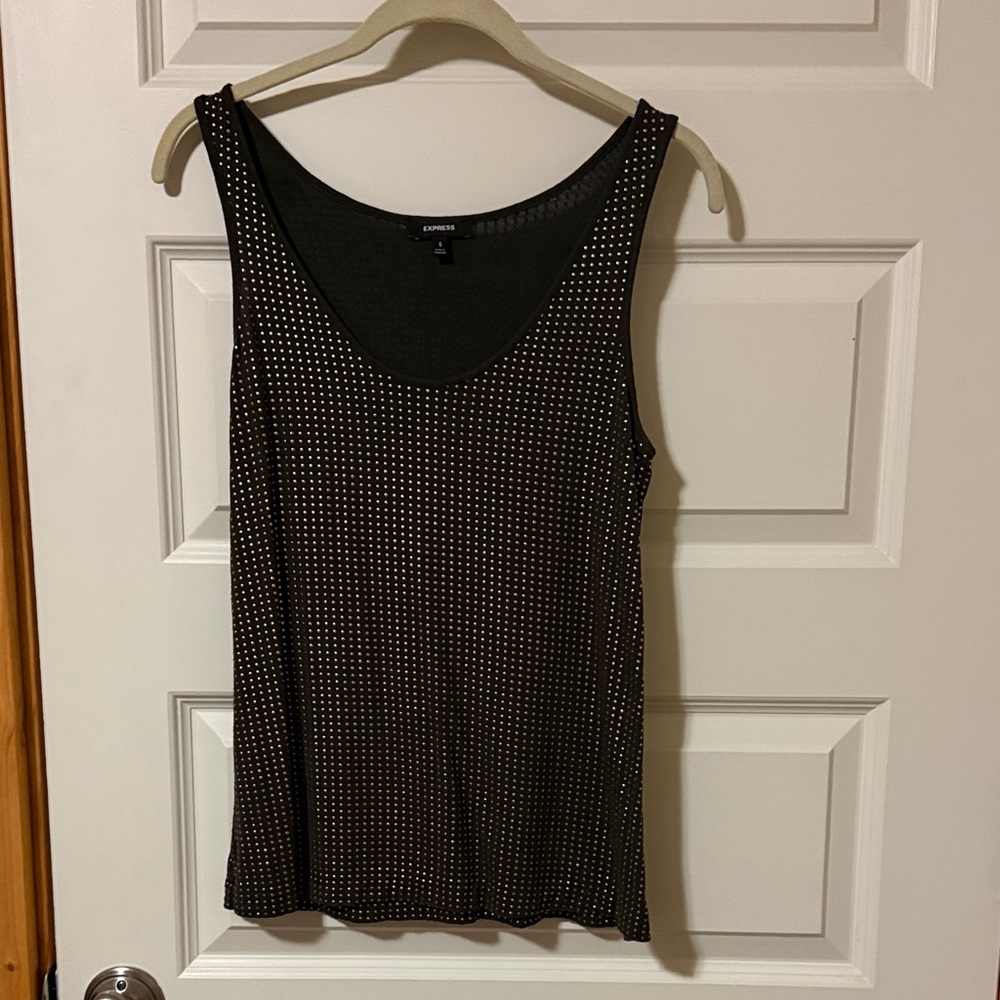 Express Hunter green and Gold Polka Dot Women's Top